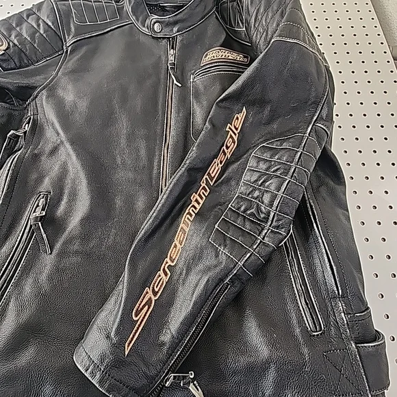 Harley Davidson Screamin Eagle Leather Jacket Mens XL Distressed Look Vented